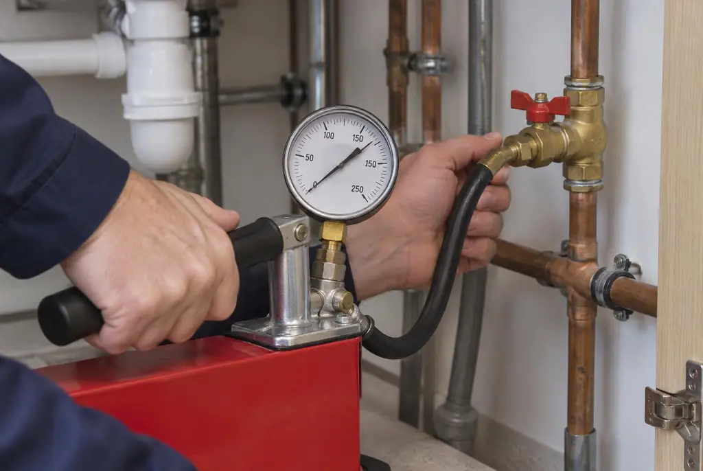 Lekdetectie IJsselstein – druktest op een waterleiding met een manometer