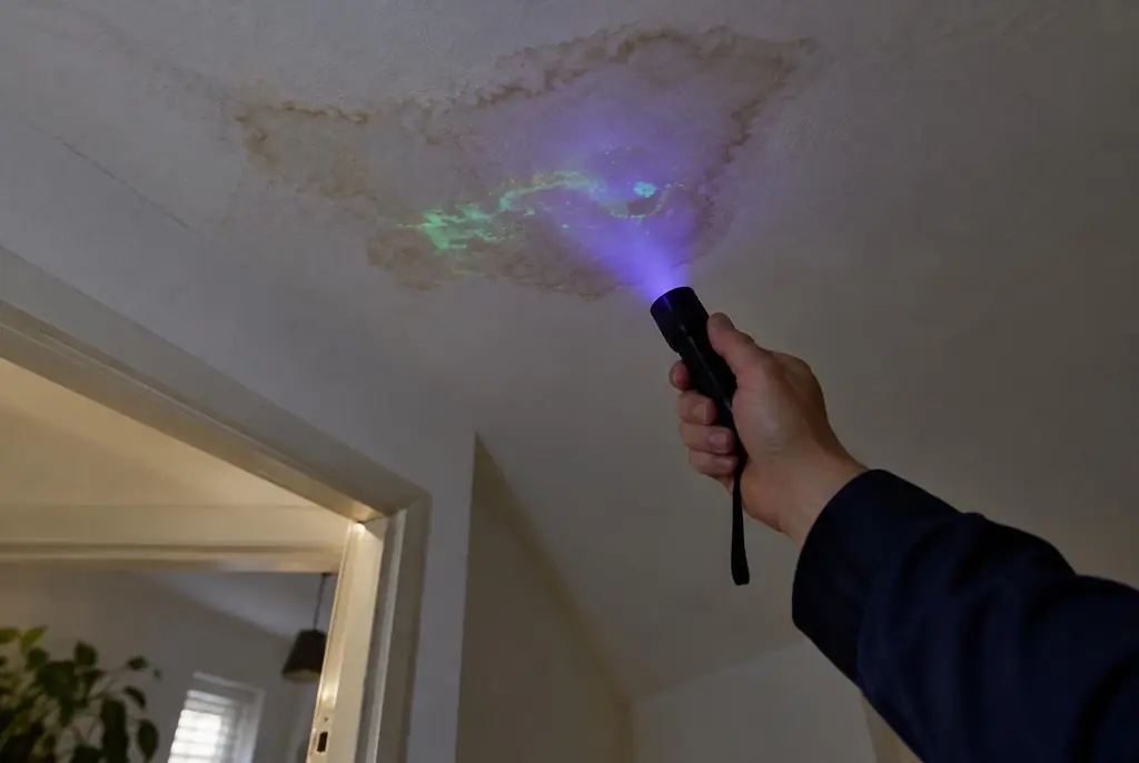 Lekdetectie IJsselstein – kleurstof controleren op het plafond met uv-licht